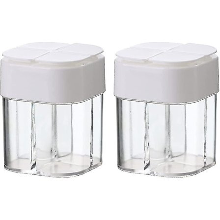 2 stk 4-i-1 Plast Salt- og Pepperdrysser 4 Ruter Tomme Krydderdispenser