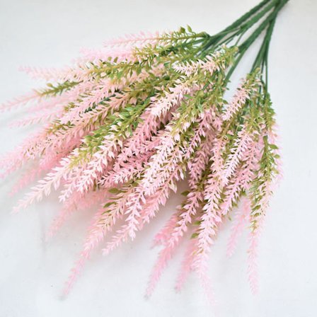 Kunstige lavendelblomster af plastik, lugtfri, realistiske, falske lavendel til scenedekoration, bryllupsfest, lyserød