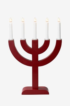 Jotex - 5 Ljus Trä 41,7cm Mörkröd/beige Elljusstake - Köp Adventsljusstakar hos Jotex