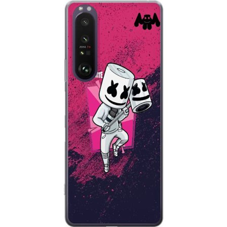Yhteensopiva Puhelinkuori Sony Xperia 1 III Fortnite Marshmello hahmo valkea puku vaaleanpunainen taustakuva Fortnite DJ pelisuunnittelu suosittu tyyl