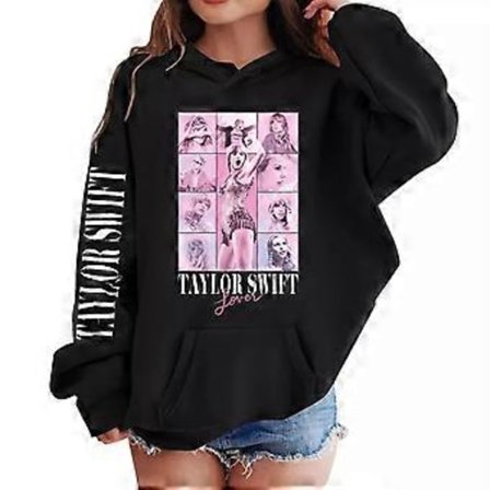 6-13 År Piger Taylor Swiftie Trykt Hættetrøje Hoodie Langærmet Løstsiddende Casual Swift Jumper Trøje Hoody Tops (8-9 År Sort)