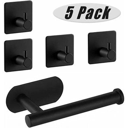 Selvklæbende toiletrulleholder, toiletrulleholder og 4 stk. klæbende kroge, toiletrulleholder i rustfrit stål til badeværelse og køkken, ingen