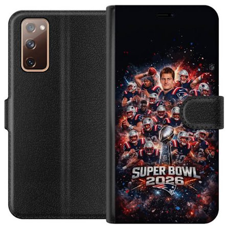 Yhteensopiva Lompakkokotelo Samsung Galaxy S20 FE Super Bowl 2026 juliste, jossa New England Patriots ja NFL-mestaruuspalkinto räjähtävän urheilullise