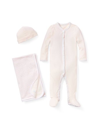 Ralph Lauren Baby Floral-Trim Footed Coverall - Pink - 53-60
