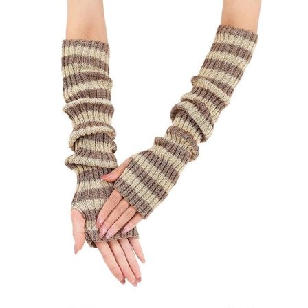 Varme Strikkede Fingerløse Handsker Langt Stribet Design Til Kvinder Koldt Vejr Udendørs Aktivitet