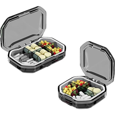 Lille Pilleæske, 2 stk. Rejsepilleæske, 6 Rum + 4 Rum Pilleæske, Transparent Lomme Pilleæske, Fugttæt