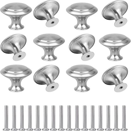 12 stk. Sølv Dør Skuff Håndtak Rund Sopp Dørknotter Sink Legering Dørknott Rustfritt Stål Runde Håndtak kompatible Skap, Barnerom