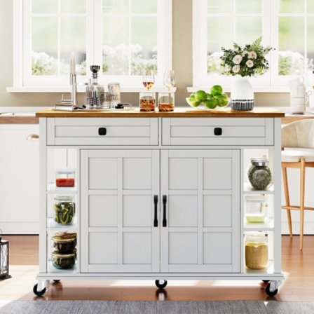 Multifunktionell köksvagn 120-65cm – Fällbar skiva & 2 lådor – praktisk serveringsvagn på hjul