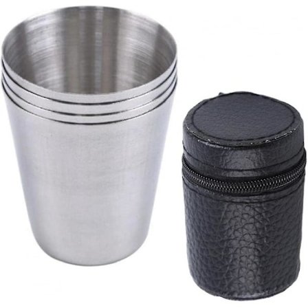 Udendørs Camping Service Til Rejser Mugs Sæt Picnic Forråd Rustfrit Stål Vin Øl Kop Sort 4 Stk