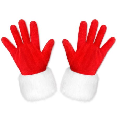Røde julehansker med hvite pelsmansjetter