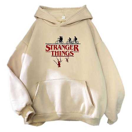 2022 Stranger Things Hoodie Tröja med Dragsko och Stor Ficka, Casual Streetwear Oversized Pullover Khaki
