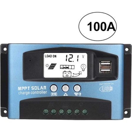100A MPPT Solarladningsregulator, 12V 24V USB Solpanel Regulator Kontroller Intelligent Batterilader med LCD-display (100A)