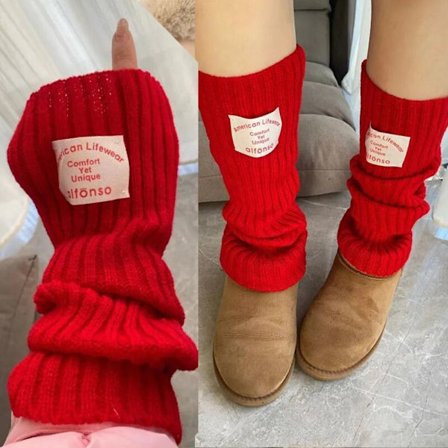 Benvarmere Ærmer Uld Lårstrømper RØD