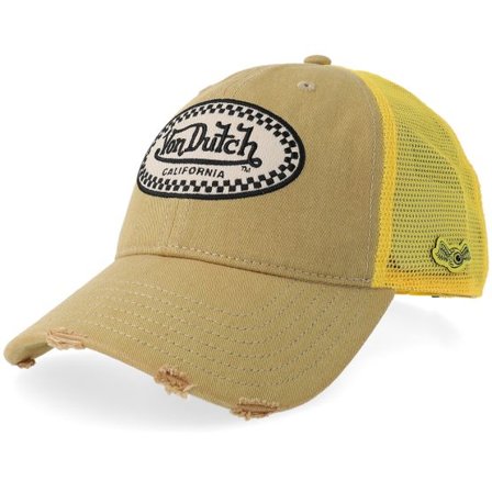 Von Dutch - Beige trucker Keps - Distressed Beige/Yellow Trucker @ Hatstore