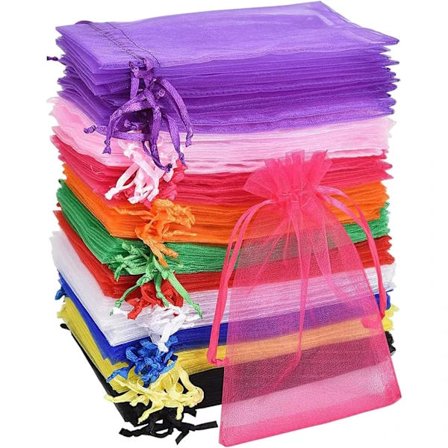 Pakke med 100 flerfarvede organzaposer, 10x15 cm, organza gaveposer