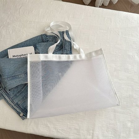 Transparent Strand Nylon Taske Mesh Håndholdt Shoppingtaske HVID Hvid