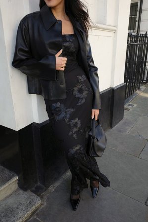 NA-KD - Maxikjole i mesh - Slip-kjole - Svart - L (EU 42-44)