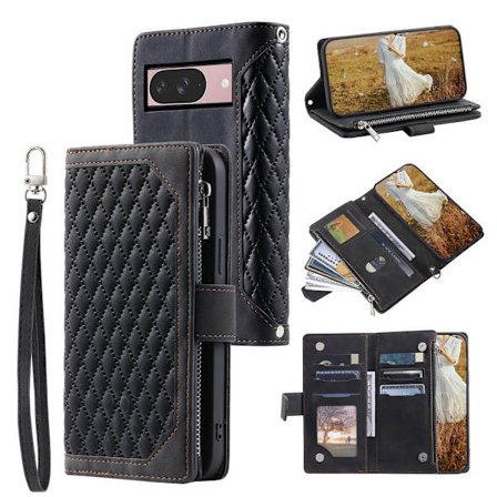 For Google Pixel 10 Pro / 10 / 9 Pro / 9 Zipper Wallet Case Rhombus Phone Cover