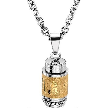 Rostfritt stål Om Mani Padme Hum Bönehjul Flaska Aska Minnesurna Halsband Memorial