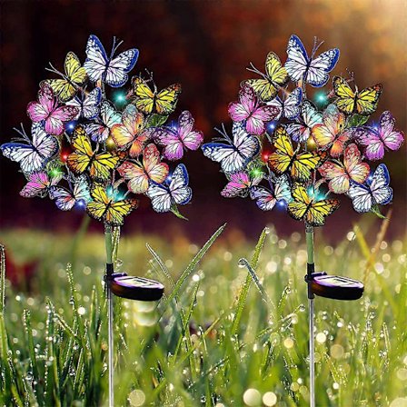 Solar Hagelys Utendørs Vanntett Dekorativt Solcellelys 2 Pakk Sommerfugl Solcelle Blomsterlys_FO