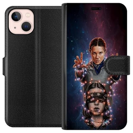Apple iPhone 13 Tegnebogsetui Dramatisk illustration med to portrætter sammenflettet af lyskæder, mørk mystisk stemning