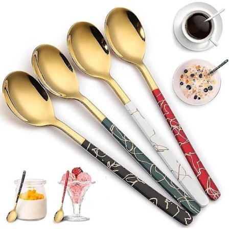 Yvv set med 4 glänsande guld rostfritt stål dessertskedar, teskedar, teskedar, teskedar, dessertskedar, Afternoon Tea, Dessertskedar