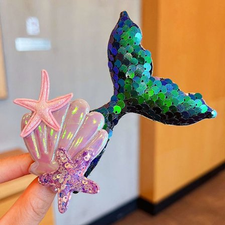 3 stk. Hårspenner med havfruehale, fargerike paljetthårspenner GRØNN