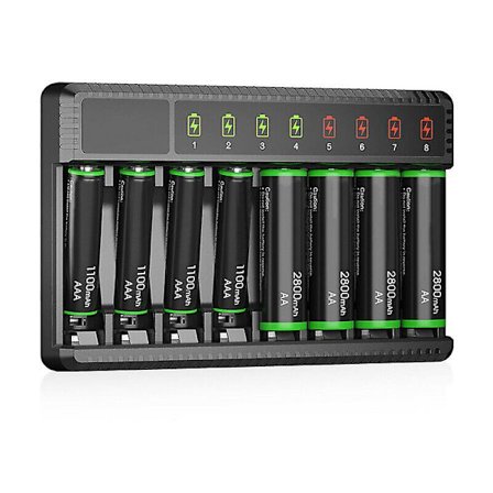 Universal 8-spors hurtig batterilader for AA AAA Ni-MH oppladbare batterier Fk