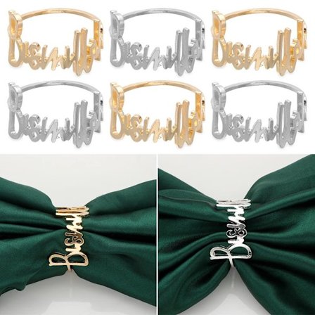 Set med 6 (gull og sølv) Bismillah gullmetall serviettringer med