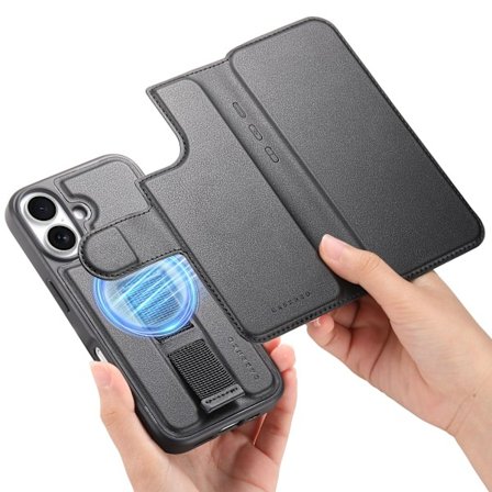 Kompatibel med Magsafe-kompatibelt iPhone 16 Pro Max plånboksfodral, Svart