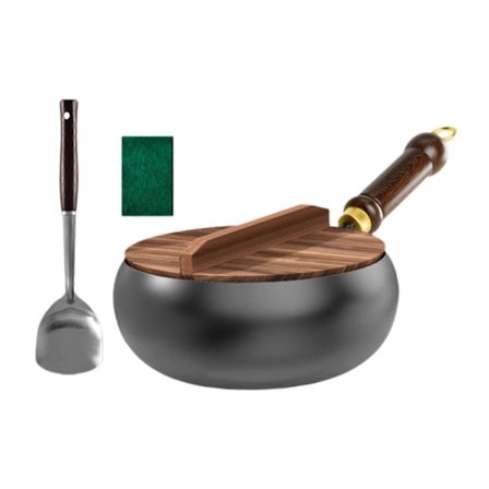 Rautainen wok-pannu, helppo puhdistaa, tukeva paistinpannu, paistinpannu induktiolle ja kaasulle
