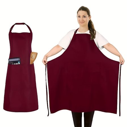 Plus Size 89cm Justerbart Forklæde med Lommer - Holdbart Polyester Langt Smækkedesign, Justerbare Nakke- & Taljestropper, Ensfarvet Funktionelt 