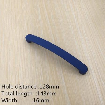 Moderne flerfarget massiv aluminiumslegering Skaphåndtak Kjøkkenskapdør trekker skuffknapper blue 128mm