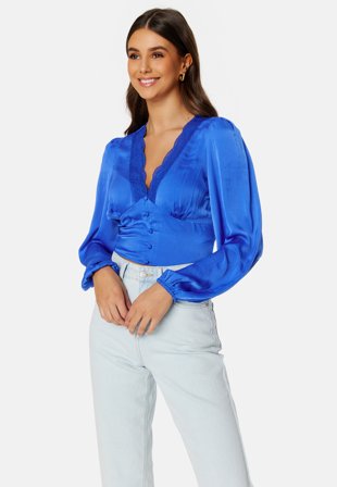 BUBBLEROOM Lucinda satin blouse Blue Vaatteet