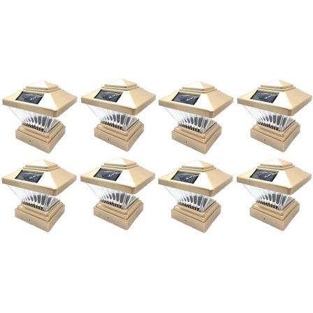 8-pack Trädgård utomhus 4 x 4 Solar LED Stolpe Däcklock Fyrkantig Staketlampa Landskapslampa Gräsmatta PVC Vinyl Trä Solljus (Koppar)