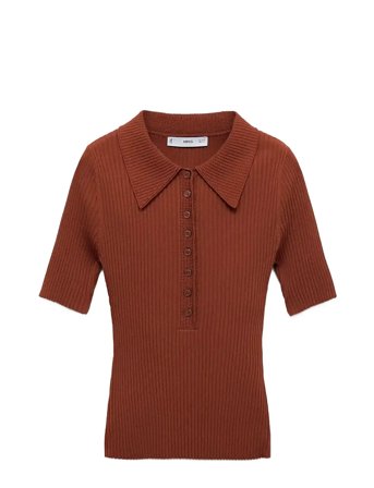 Polo-Neck Ribbed Sweater Brown Mango