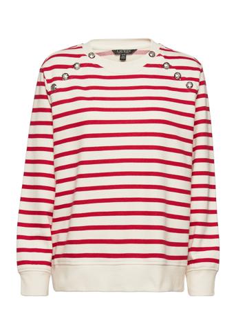 Button-Trim Striped Sweatshirt Patterned Lauren Women