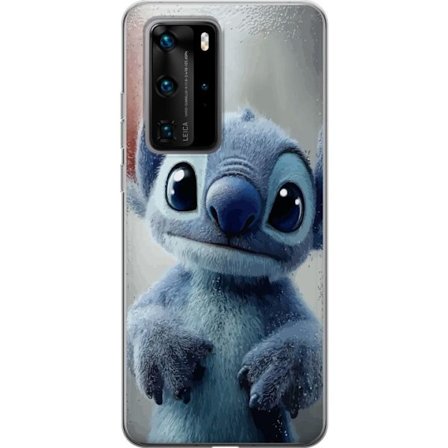 Yhteensopiva Puhelinkuori Huawei Huawei P40 Pro Uteliäs sininen satuhahmo lasin edessä suurilla ilmaisuvoimaisilla silmillä suloinen lähikuvamotii