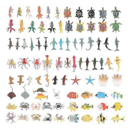 88 stk. Mini sjødyrleker Simulering Plast Havdyr Modell For Småbarn