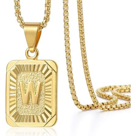 Initial A-Z Bokstav Hänge Halsband Herr Dam Stora Bokstäver Guldpläterat Rostfritt Stål Box Kedja 22 tum Guld W Gold W
