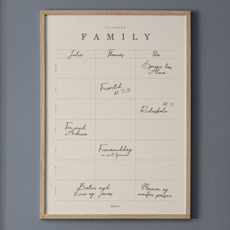 Plakat med Family Planner til 3 fra Gehalt — Ugeplan til familien