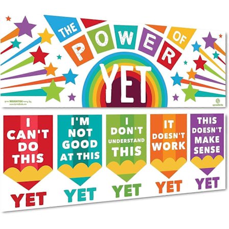 Vækstorienteret tankegang Klasserumsdekorationer - Bannerplakater til lærere - Opslagstavle og vægdekoration til førskole, grundskole og mellemtrin [D