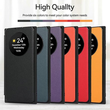 Fodral för Samsung Galaxy S24, Smart Sleep/Wake Up Funktion Visningsfönster Premium Läder Flipfodral med Kortfack, Ställ Trådlös Laddning