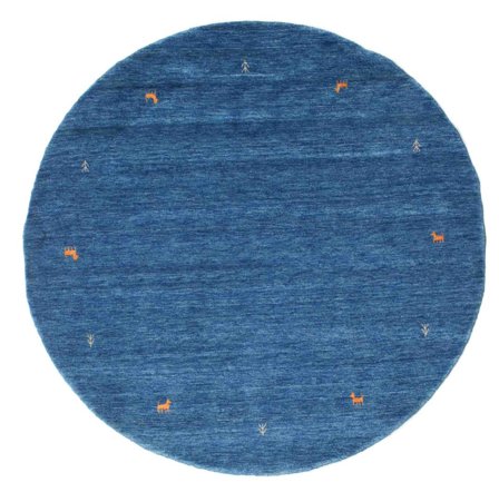 Tappeto Di Lana Gabbeh Loom Two Lines Blu Rotondo