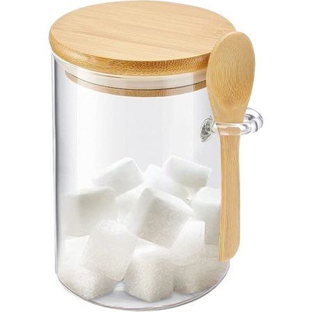 Lasinen säilytyspurkki bambukannella, 450 ml ilmatiivis kirkas ruoka-astia lusikalla yön yli kaurapuurolle, suolalle, sokerille, mausteille, teelle, 1