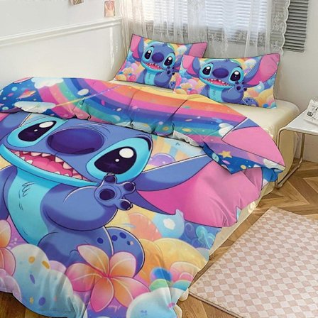 Ez489 Tikkauskuvioinen vuodevaatesetti, 3 osaa, 1 pussilakana ja 2 tyynyliinaa naisille, miehille, teineille IU489