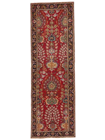 Handgeknoopt Tabriz Vloerkleed 100X307 Perzisch Wol Donkerrood/Zwart Klein