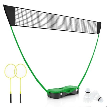 COSTWAY bærbart badmintonsæt - net, 2 ketchere, 2 fjerbolde - 270 x 33,5 x 160 cm - Opbevaringsetui - Metalrør - Grønt