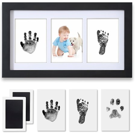 Baby Håndavtrykk og Fotavtrykk Sett, Baby Innrammet Fotografi Sett med 100% Rent-Berørings Ink Pad for Nyfødt Baby, Perfekt Babygave