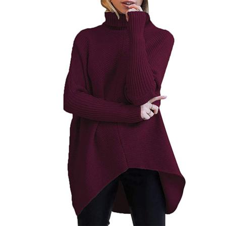 Dam Warm Longline Oregelbunden Fåll Stickade Tröjor Med Hög Hals